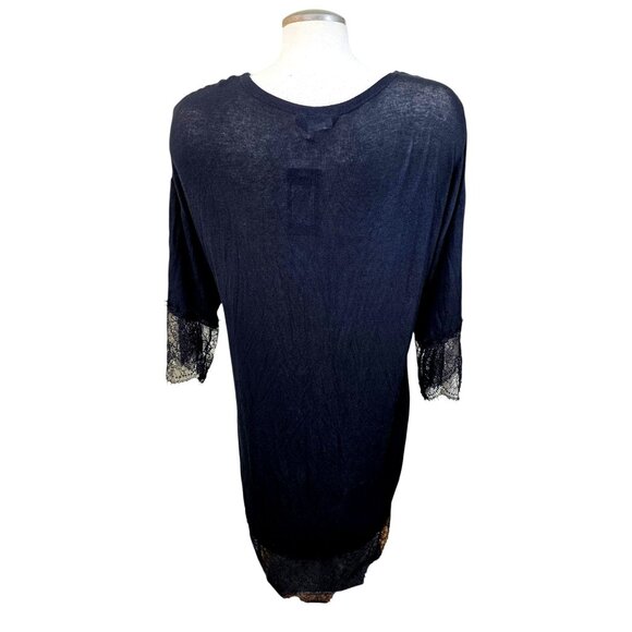 Vintage Womens Sheer Peignoir Dressing Gown Large Black Longline Lace Trim Sexy - Picture 5 of 10